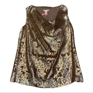 J CREW Gold Silk & Metallic Sleeveless Drape Neck Top Size 6